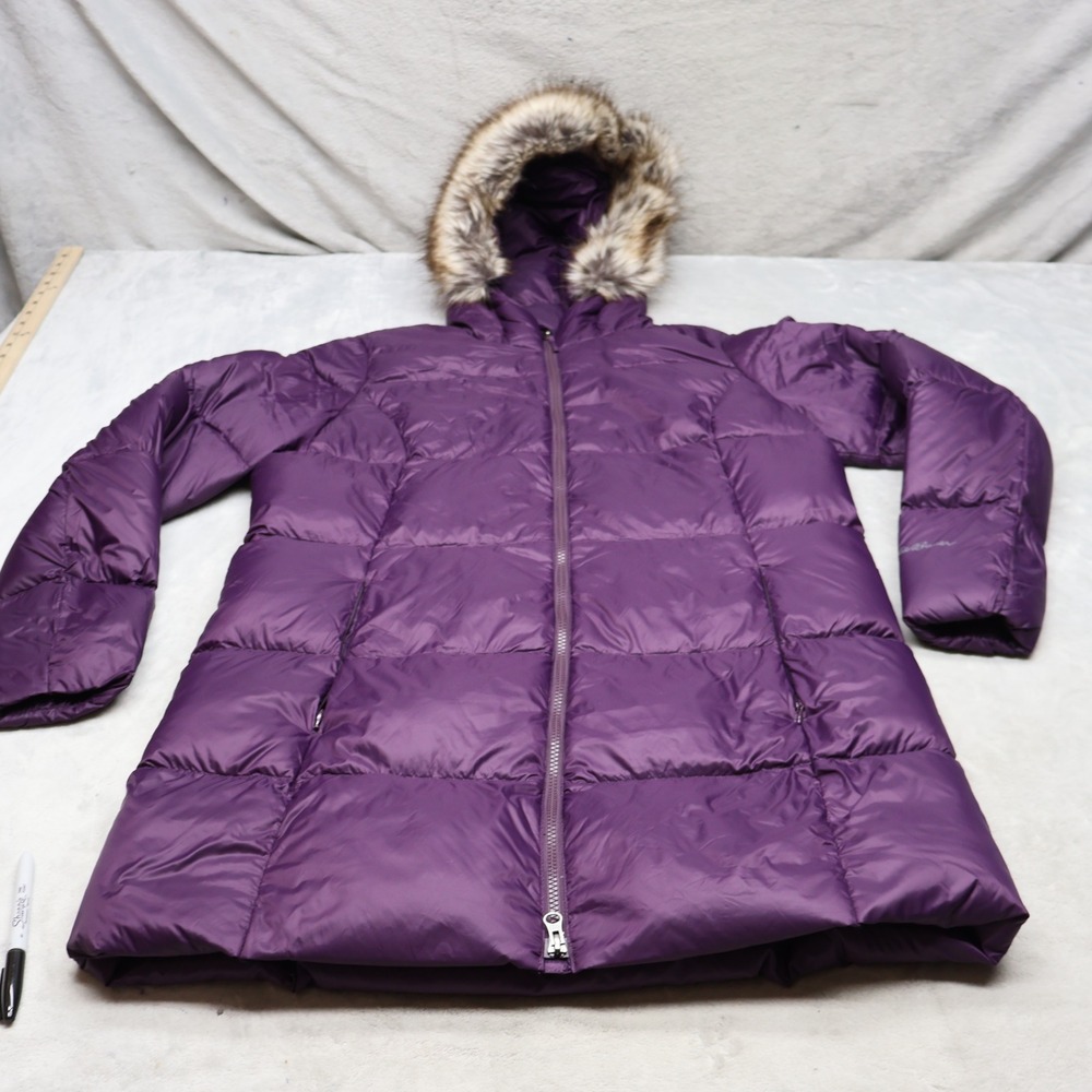 Eddie Bauer Down Jacket Womens XL Purple Insulated Faux Fur Hood Trim  Puffer
